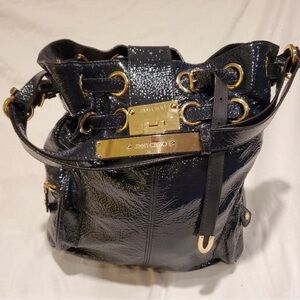 Jimmy Choo Blue and Gold Crossbody Bag Elegant Design
